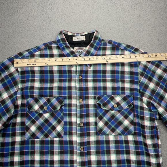 Vintage Flannel Jacket Mens Large Blue Plaid Quilted Shacket Bay Area Traders - Picture 6 of 13